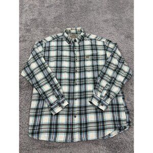 Realtree Shirt Mens 2XL XXL Blue Gray Madras Plaid Western Button Down Flannel
